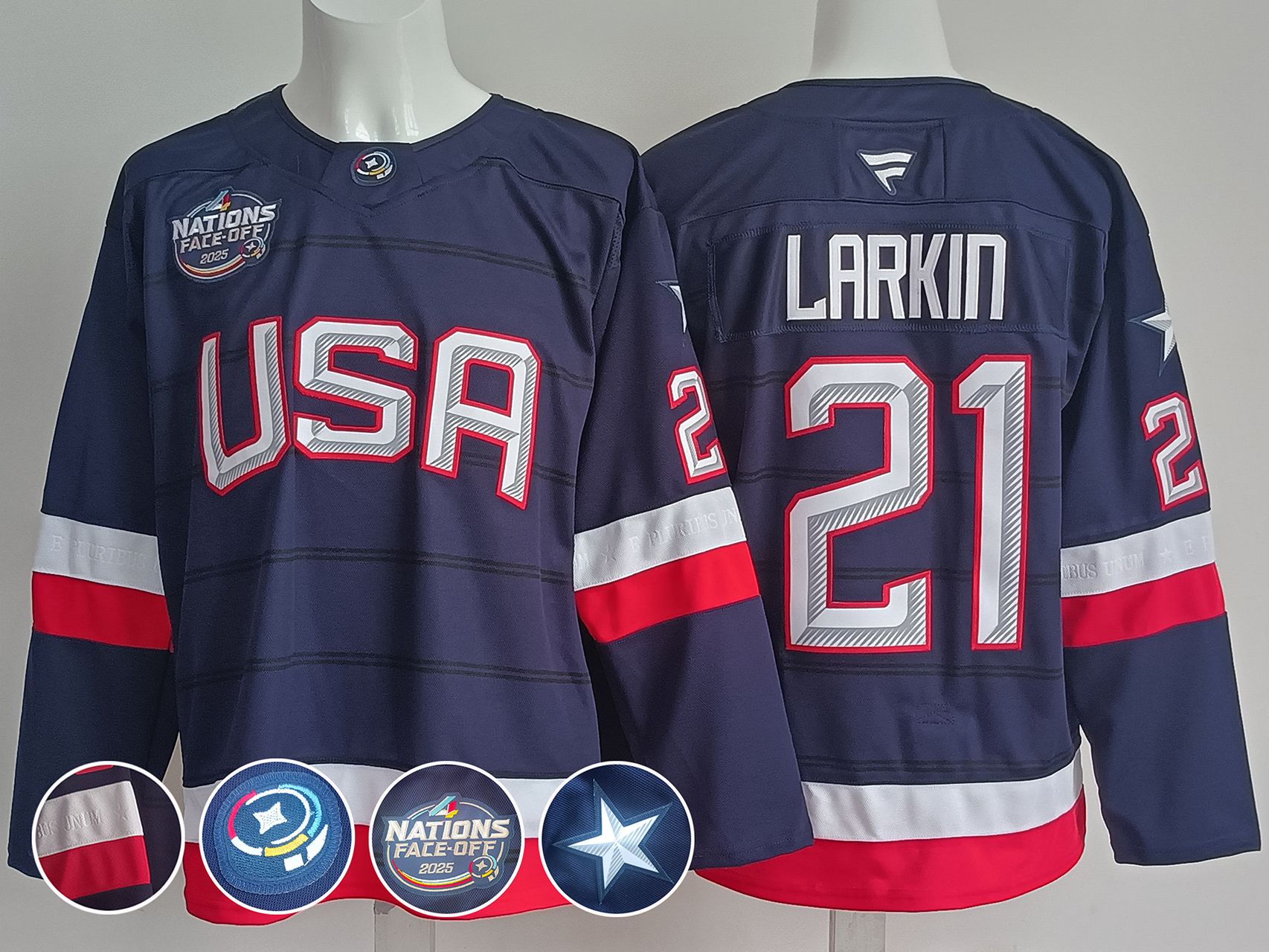 Men USA #21 Larkin Dark Blue 2025 Fanatics Home Premium NHL Jersey->chicago blackhawks->NHL Jersey